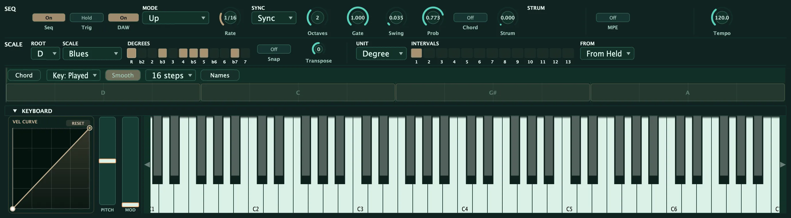 The chord lane as a docked strip in an order mode