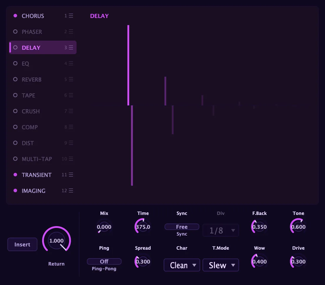 The Delay panel