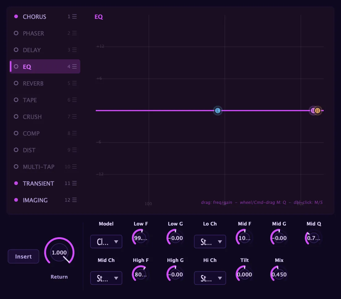 The Parametric EQ panel