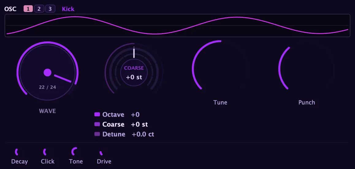 The Kick oscillator panel