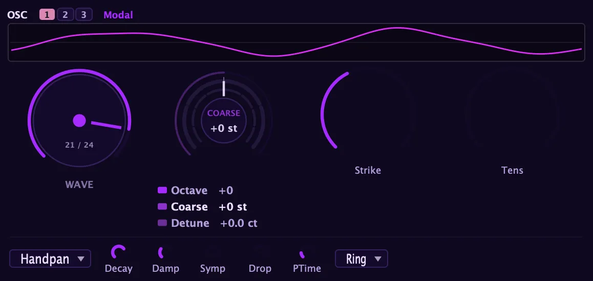 The Modal oscillator panel
