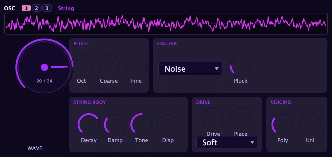 The String oscillator panel