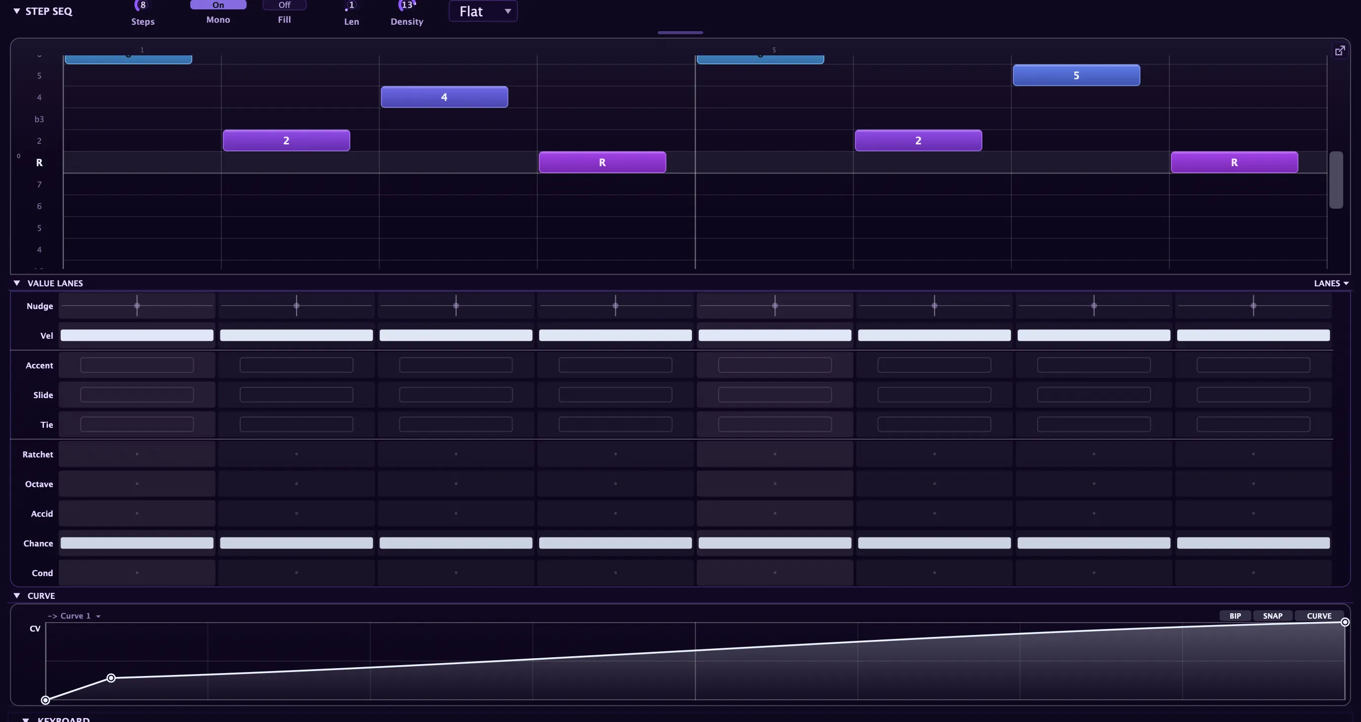 The step sequencer: note roll, value lanes, and curve lane